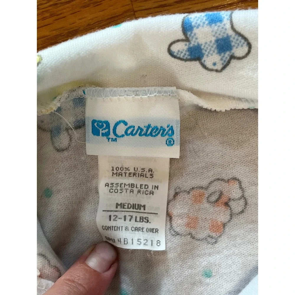 Vintage Carters Baby Footed Sleeper Sheep Duck Gingham Pastel White Med 12-17lb